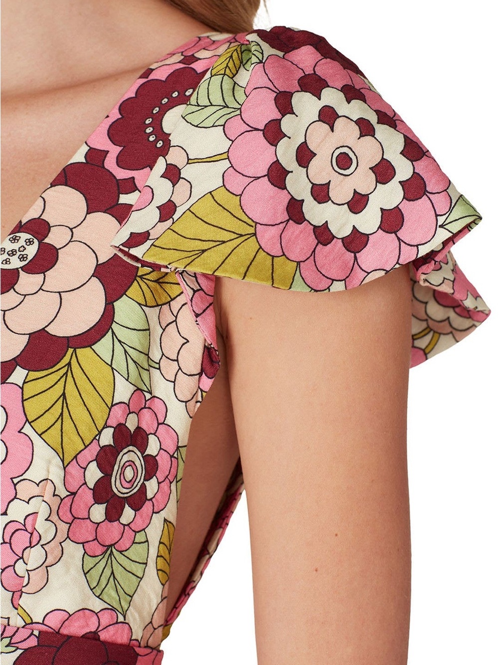 DODO BAR OR "Jenny" Floral Flutter-Sleeve Maxi Dress | Pink & Green | Size XS - Picture 8 of 16
